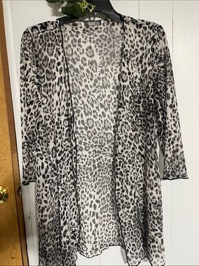 Sheer Leopard-Print Kimono Robe - Black & White